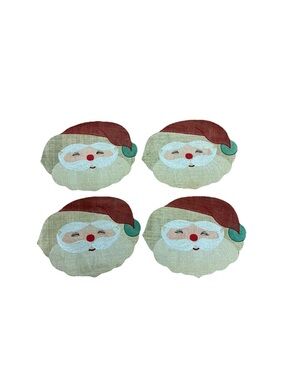 Vintage 4 Sets Of Christmas Santa Claus Placemats Abaca Fiber